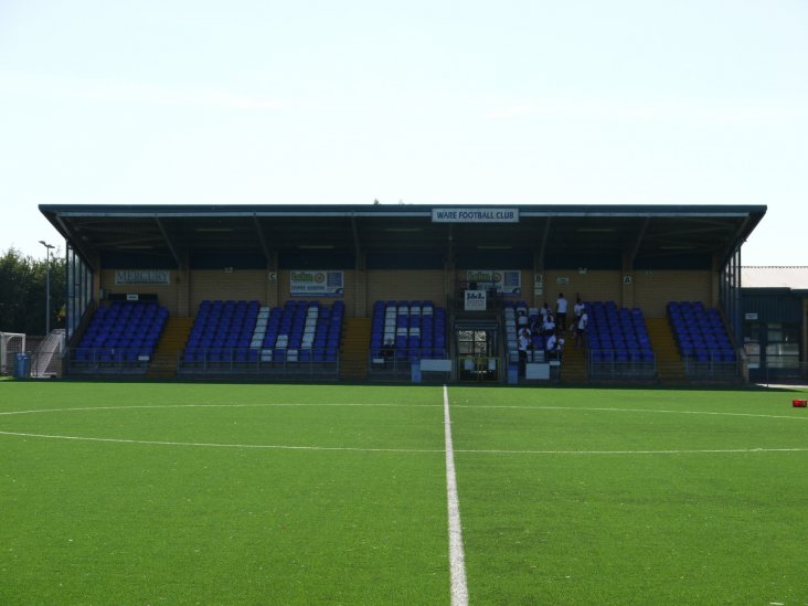 The main stand at Ware- populated by a collection of Saints