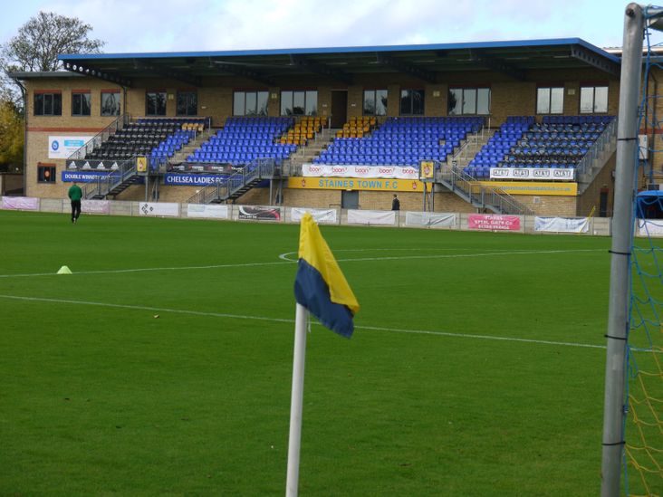 The main stand at Wheatsheaf Park- at this point also used by Chelsea Ladies